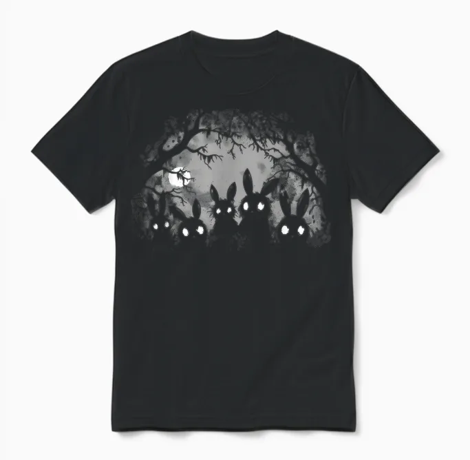 Creepy Cute Bunny Rabbits Alt Goth Grunge Horror Aesthetic T-Shirt, Small, Black Unisex T-Shirt in Black