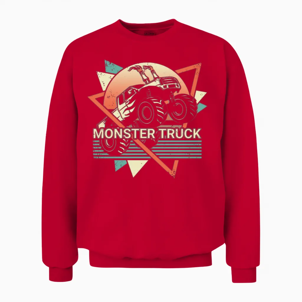 Monster Truck Retro Kids & Baby Gift Unisex Sweatshirt in Red