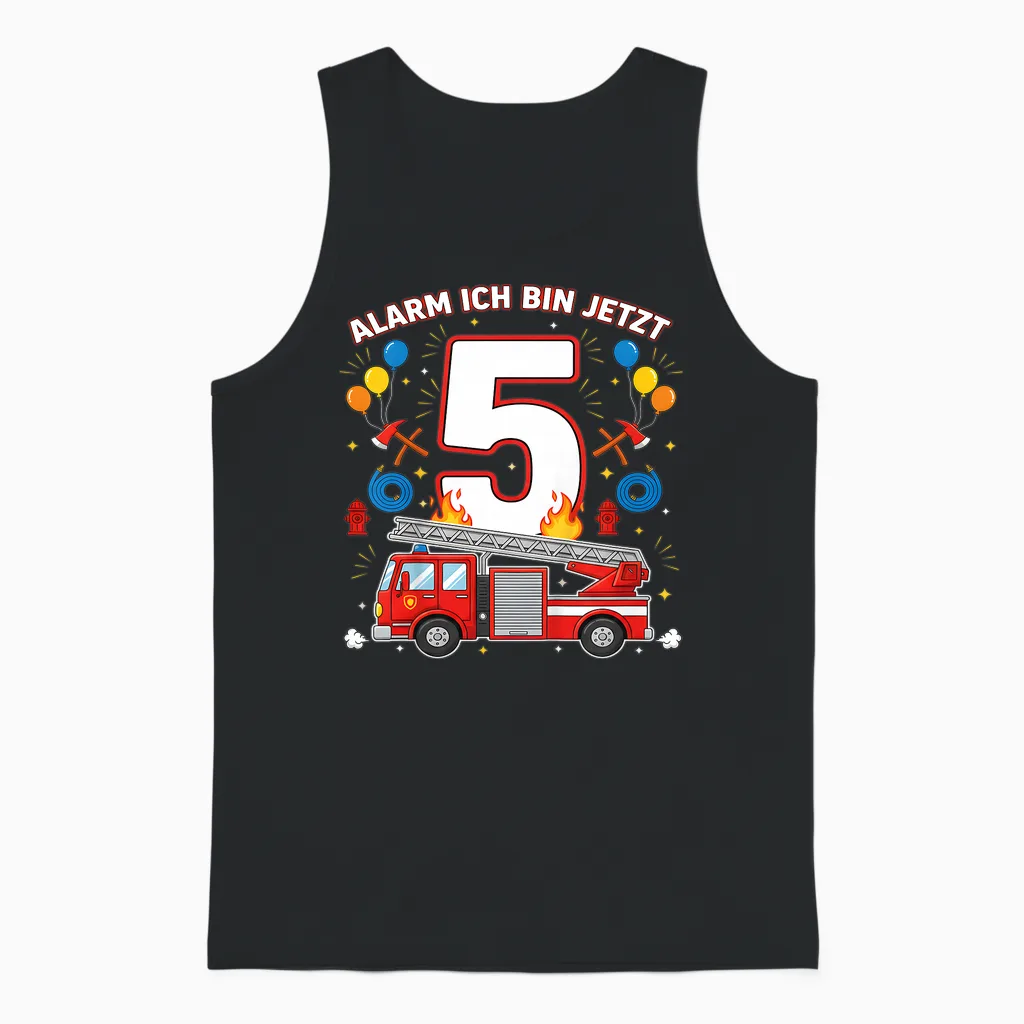 Alarm Ich Bin Jetzt 5 Feuerwehr Auto Kinder Geburtstag Unisex Tank Top in Black