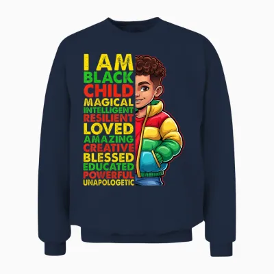 I Am Black History Month Shirt Kids Boys African American Unisex Sweatshirt - Navy
