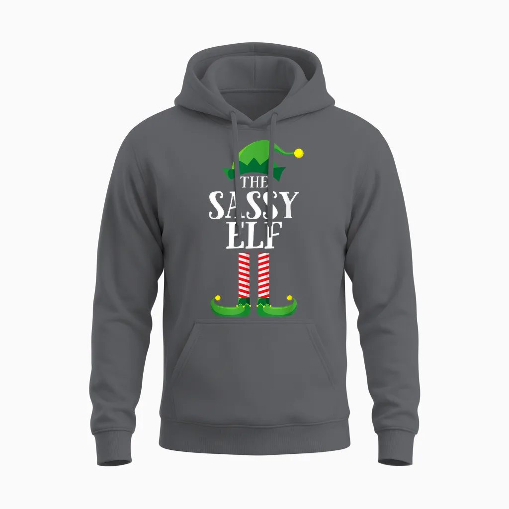 Sassy Elf Matching Family Group Christmas Party Pyjamas Unisex Hoodie in Charcoal