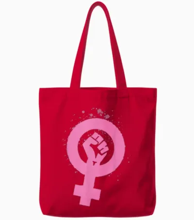 Retro Vintage Feminism Symbol Design, 70s 80s 90s Feminist Tote Bags - Red
