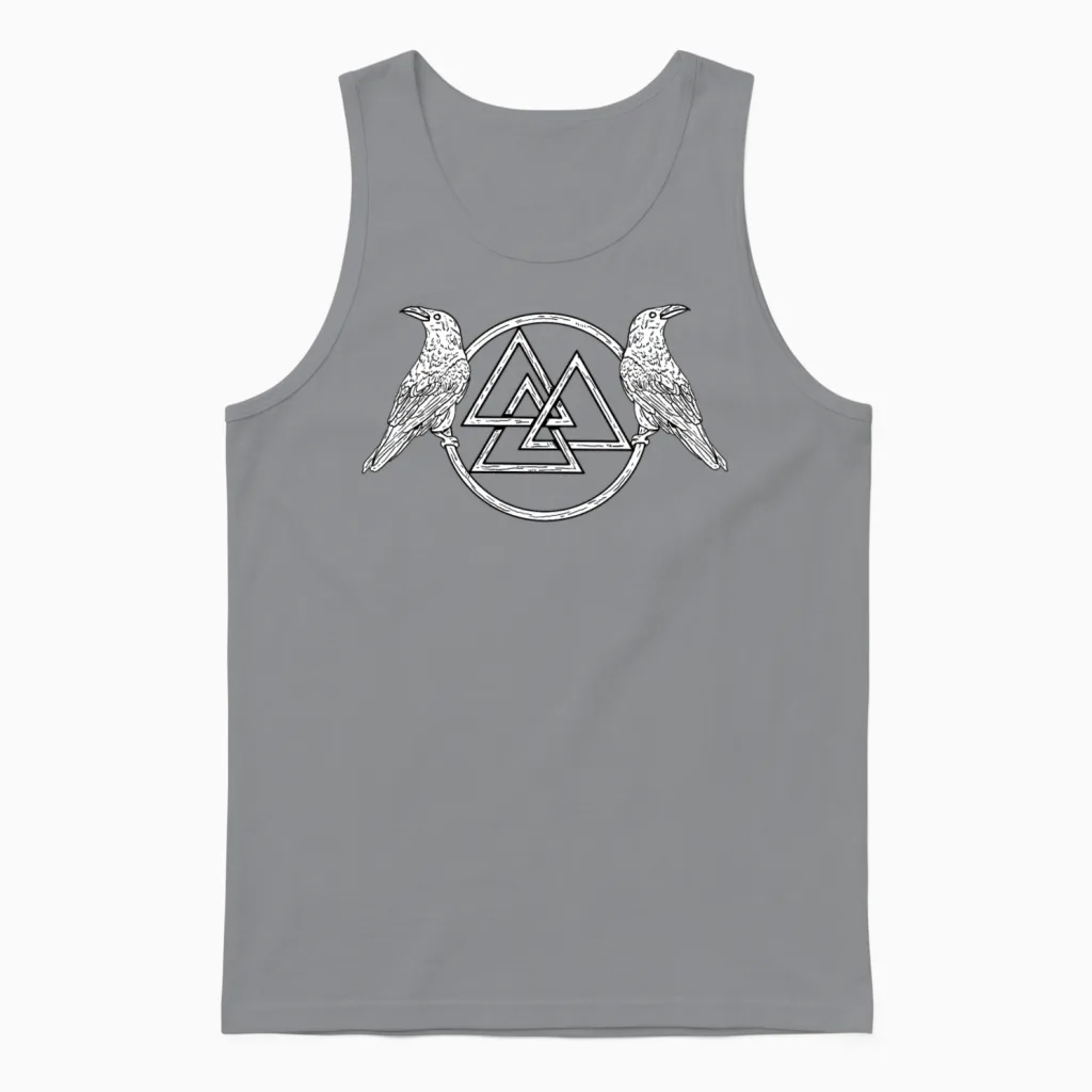 Huginn and Muninn Rune Odin's Ravens Norsemen Unisex Tank Top in Sport Grey