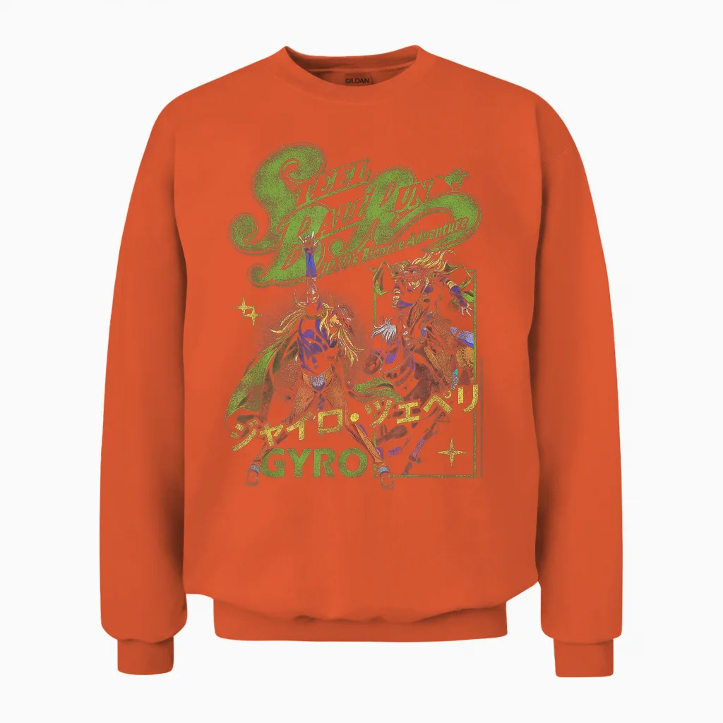 Steel Ball Run Gyro Distressed Kanji Collage Anime Unisex Sweatshirt in Orange