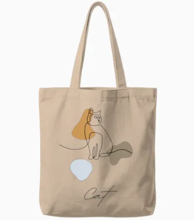 Cat Line Art Tote Bags - Natural