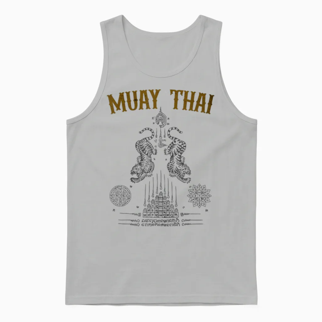 Tattoo Muay Thai Buddha Kickboxing Cultural Asian Sak Yant T-Shirt, Black, S Unisex Tank Top in Ash