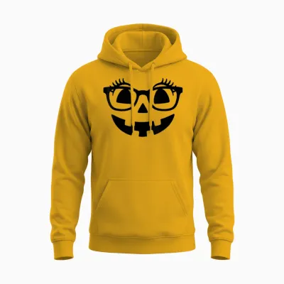 Pumpkin with Eyelashes Halloween Fall Jack-O-Lantern Face Unisex Hoodie - Gold