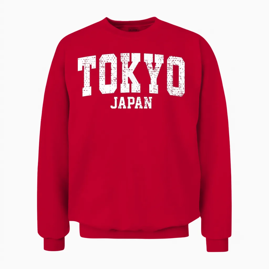 Tokyo City Retro College University Japanese Style Tokyo T-Shirt, Black, S Unisex Sweatshirt in Red
