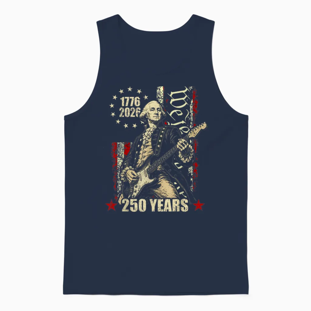 250 Years Still Rocking George Washington Playing Guitar Unisex Tank Top in Navy