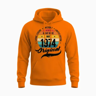 Retro 50 Years May 1974 Birthday Vintage Bday Unisex Hoodie - Safety Orange