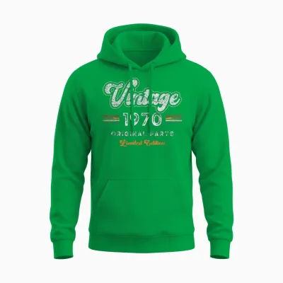 Vintage 1970 Original Parts Limited Edition 55th Birthday T-Shirt, Black Unisex Hoodie - Irish Green