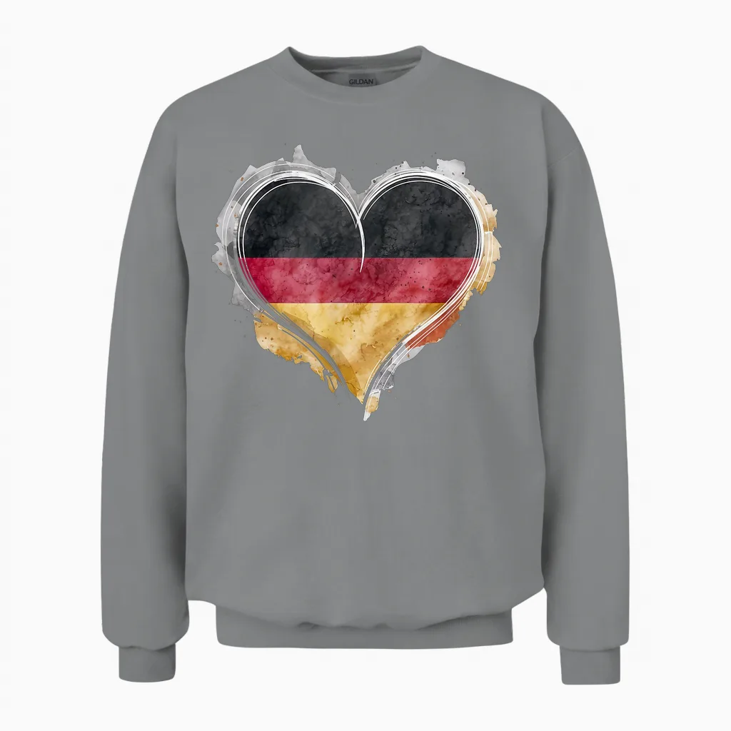 Leuchtendes Herz, Deutsche Flagge, Farben, Deutschland-Fan Unisex Sweatshirt in Sport Grey