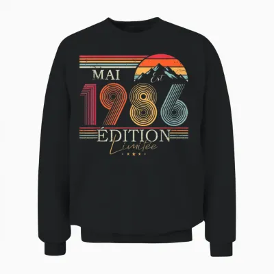 1986 Vintage May Birthday Retro Man Woman Gift Unisex Sweatshirt - Black