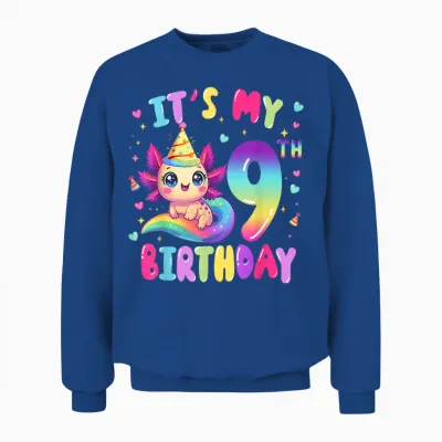 Es Ist Mein 9. Geburtstag, Axolotl Rainbow, 9 Jahre, Mädchen, Kinder Unisex Sweatshirt - Royal