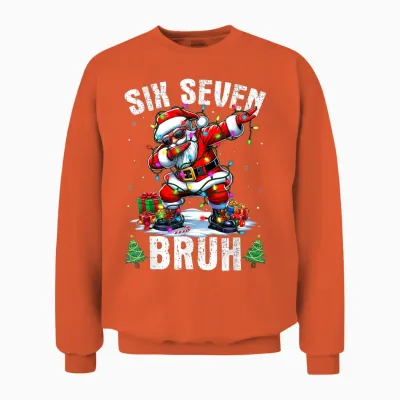 Bruh 67 Six Seven Santa Dabbing Christmas Shirts Boys Unisex Sweatshirt - Orange