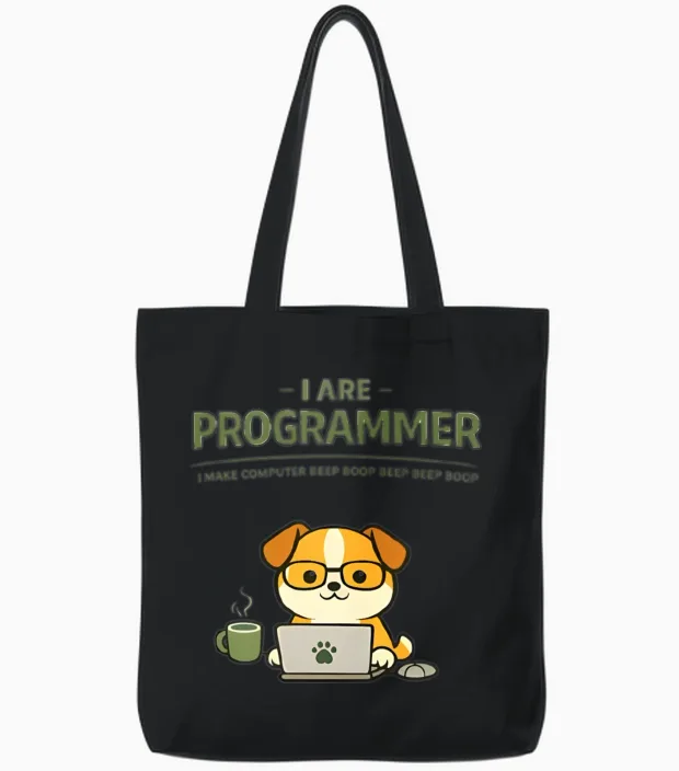 I Are Programmer Beep Boop Funny Tote Bags in Black