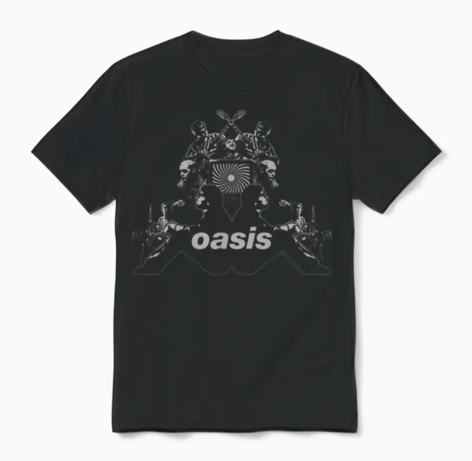 Oasis Band Symmetrical Exclusive Manche Longue Unisex T-Shirt in Black