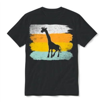 Giraffe Retro Unisex T-Shirt - Black