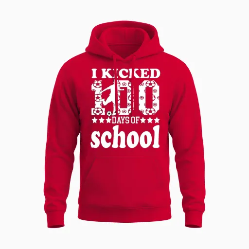 I Kicked 100 Days of School 100th Day Party Soccer Unisex Hoodie in Red
