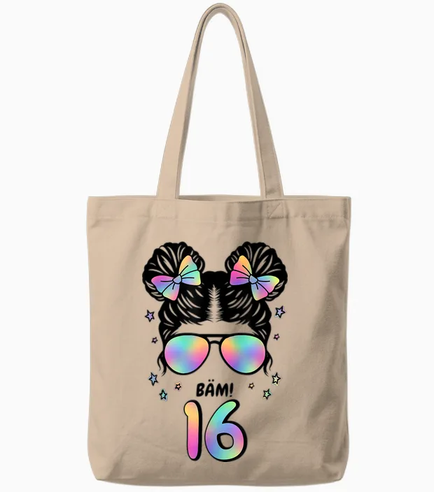 16. Geburtstag Mädchen Messy Bun Bäm! 16 Tote Bags in Natural