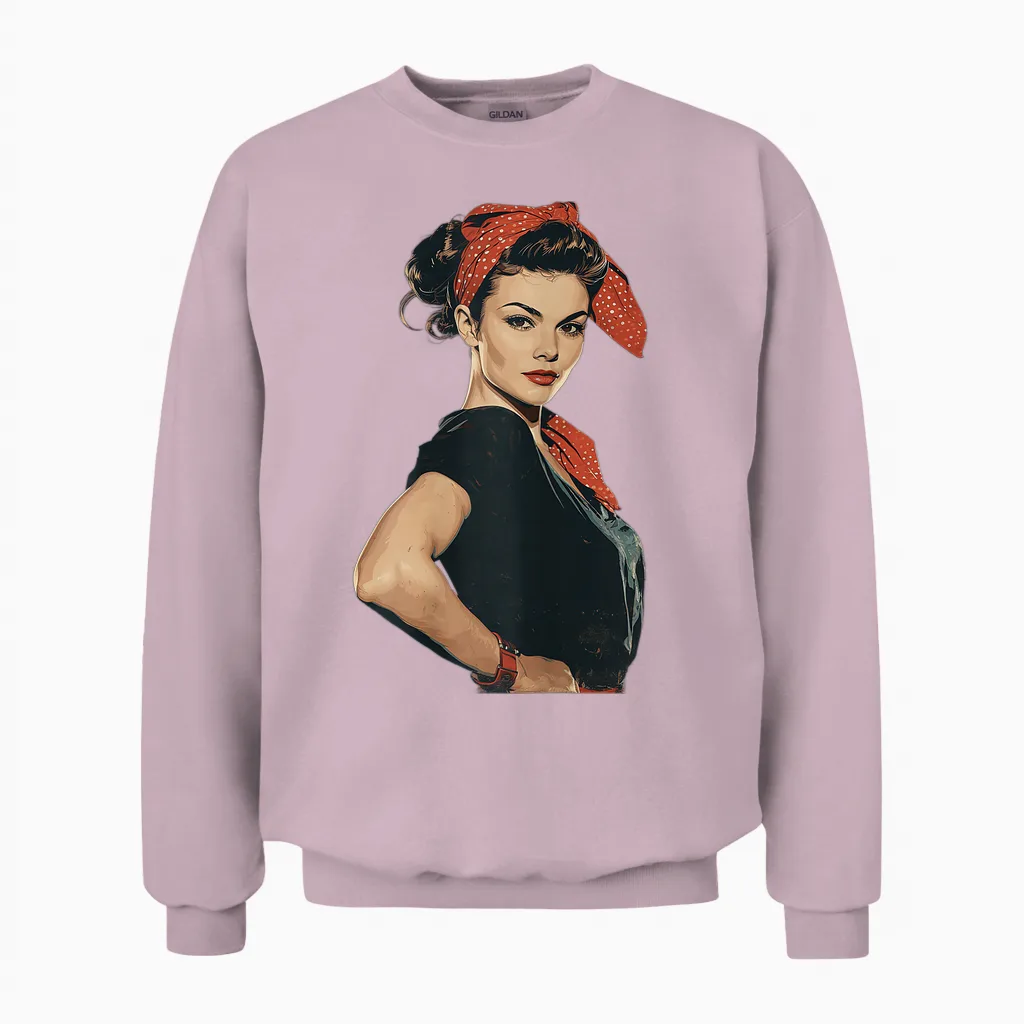 Retro Rosie Rockabilly T-Shirt, Black Unisex Sweatshirt in Light Pink