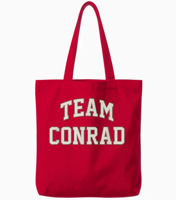 Team Conrad Cute Rivalry Graphic Coastal Style Tote Bags in Red