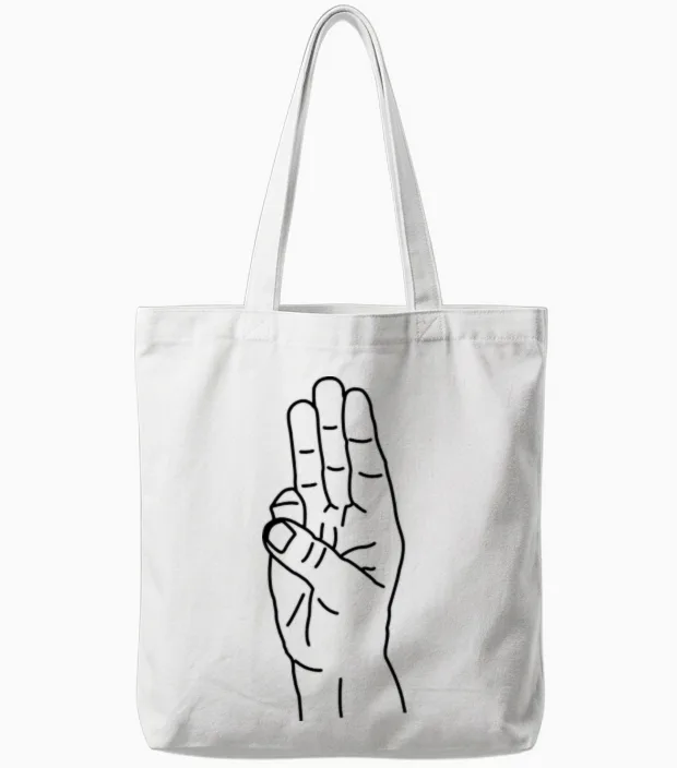 Hand Gesture Suppression Hunger Games Tote Bags in White