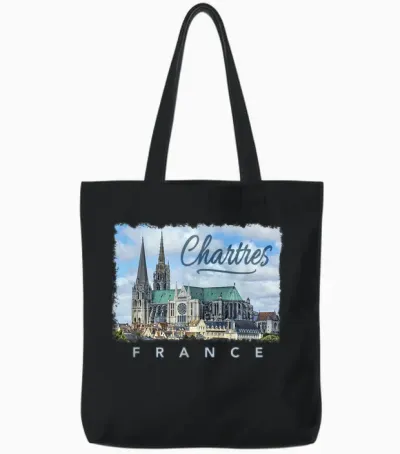 Cathedral Chartres France Tote Bags - Black