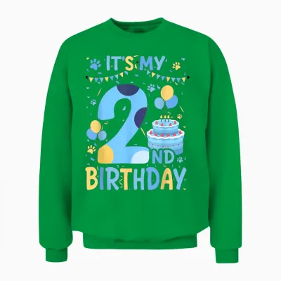 2nd Birthday Boy Blue Dog Theme Party Two Cool 2 Year Old Unisex Sweatshirt - Irish Green