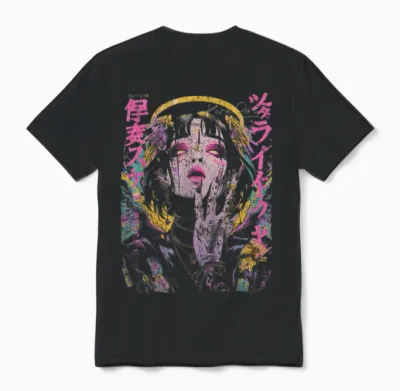 Japon Streetwear Cyberpunk Ange Y2k Techwear Manga Anime Unisex T-Shirt - Black