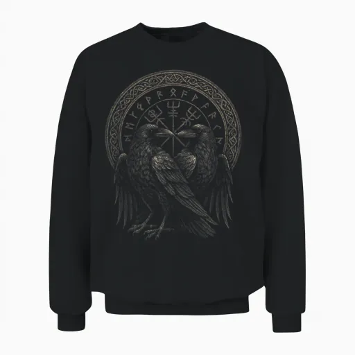 Viking Nordic Mythology Odin Vegvisir Nordic Raven Unisex Sweatshirt - Black
