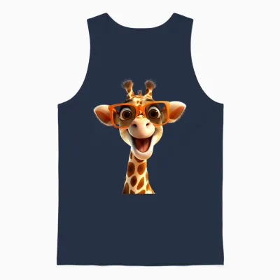 Giraffe with Sunglasses Africa Safari Wilderness Cute Giraffe T-Shirt, Black Unisex Tank Top - Navy