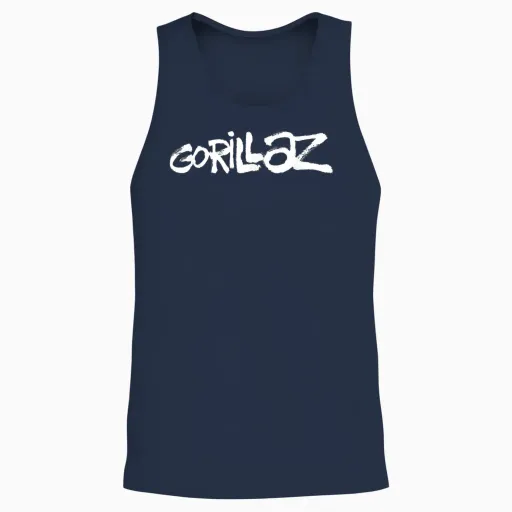 Gorillaz White Paint Brush Logo T-Shirt Small Unisex Tank Top - Navy