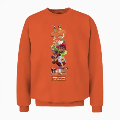 Bob's Burgers Group Shot Burger Stack Unisex Sweatshirt - Orange