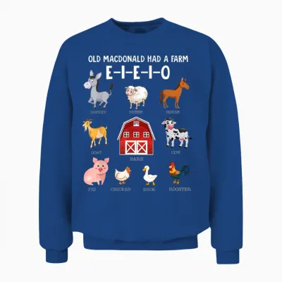 Toddler Kids Farm Animals Old Macdonald Had a Farm E-I-E-I-O Unisex Sweatshirt - Royal