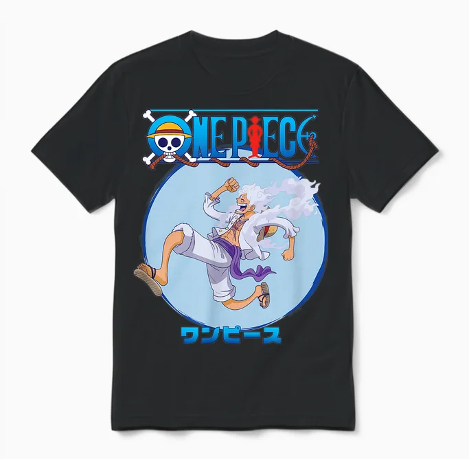 One Piece Anime Luffy Gear 5 Action Pose Unisex T-Shirt in Black