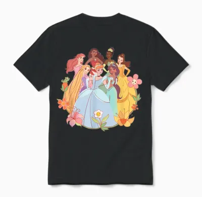 Disney Princess Pastel Princesses Spring Flower Friends T-Shirt, Black, S Unisex T-Shirt - Black