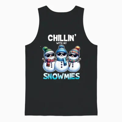 Funny Chillin with My Snowmies Christmas Snowman Unisex Tank Top - Black