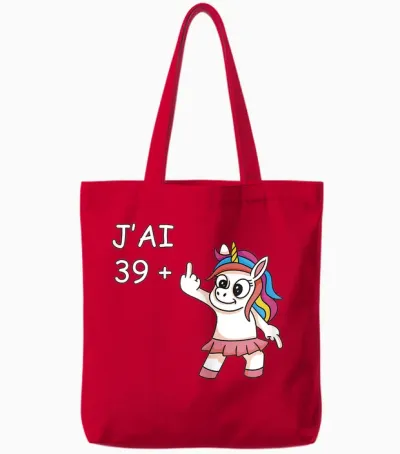 J'ai 39 Plus 1 Unicorn Humour Anniversaire Femme 40 Ans Tote Bags - Red