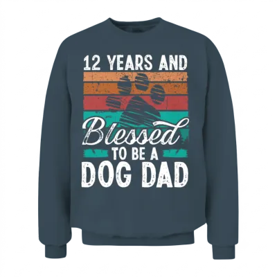12 Year Old Dog Dad 12 Birthday Retro Dog Father Unisex Sweatshirt - Dark Heather