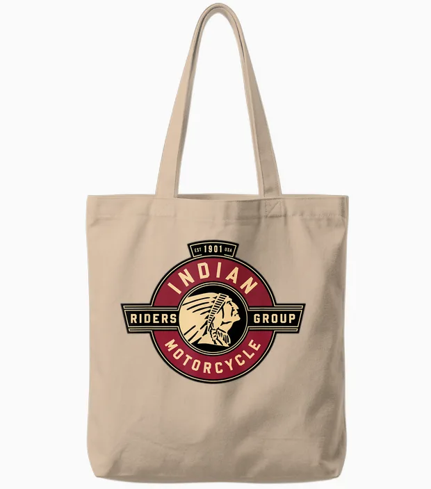 Group Vintage Indian Riders T-Shirt, Black Tote Bags in Natural