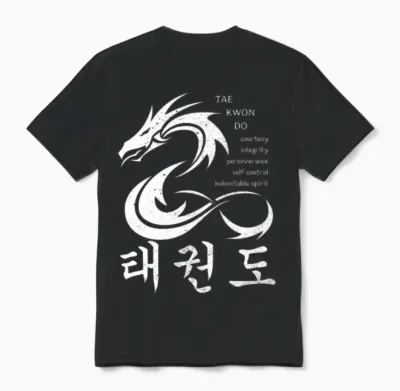 Dragon W/ Korean Taekwondo Symbols & 5 Tkd Tenets Unisex T-Shirt - Black