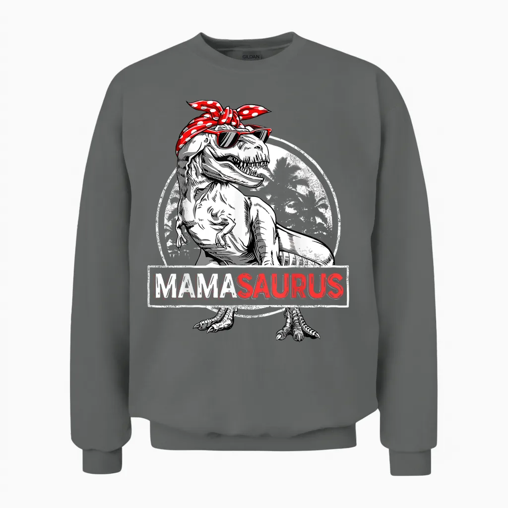Mamasaurus T Rex Dinosaur Funny Mama Saurus Mother's Family Unisex Sweatshirt in Graphite Heather