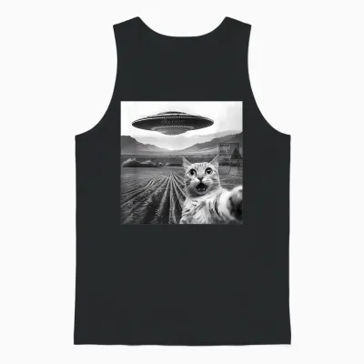 Funny Area 51 Ufo Cat Selfie with Alien Cat Ufos Meme Weird T-Shirt, Black, S Unisex Tank Top - Black
