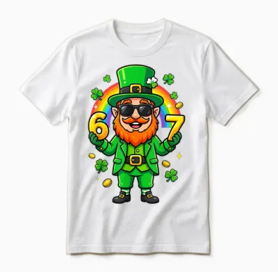 67 Six Seven 6 7 Funny Leprechaun St Patricks Day Boys Unisex T-Shirt - White