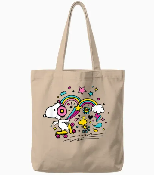 Peanuts - Snoopy Woodstock T-Shirt, Blue Tote Bags in Natural