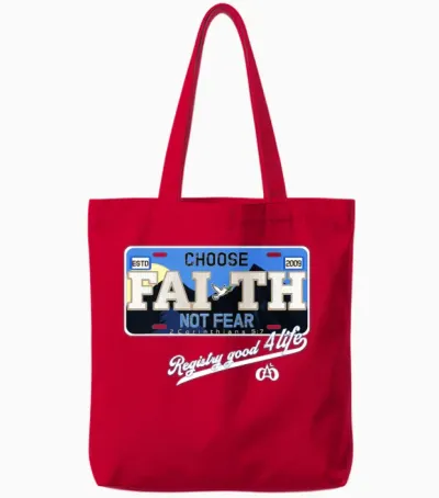 Choose Faith Not Fear License Plate Tote Bags - Red