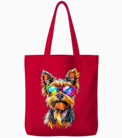 Yorkshire Terrier Sunglasses Dogs Lovers Yorkie T-Shirt, Black, S Tote Bags - Red