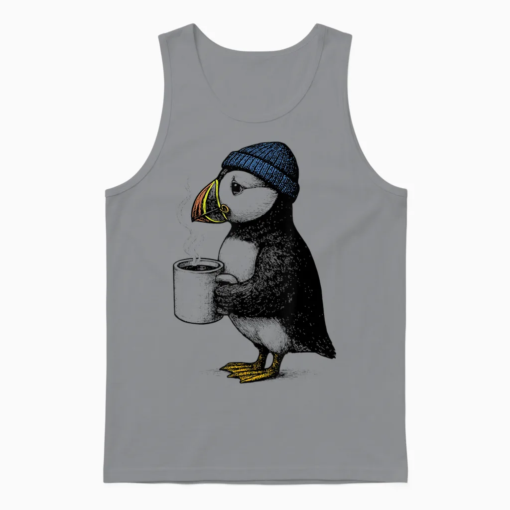 Puffin with Hat Funny Coffee Bird Unisex Tank Top in Sport Grey
