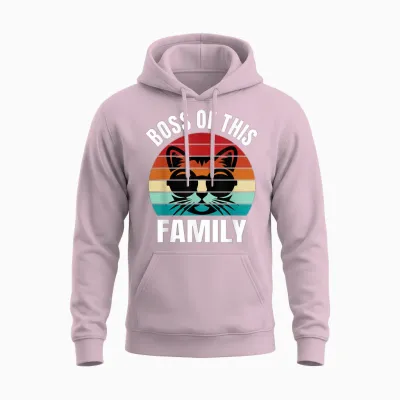 Boss of This Family Retro-Katze Unisex Hoodie - Light Pink
